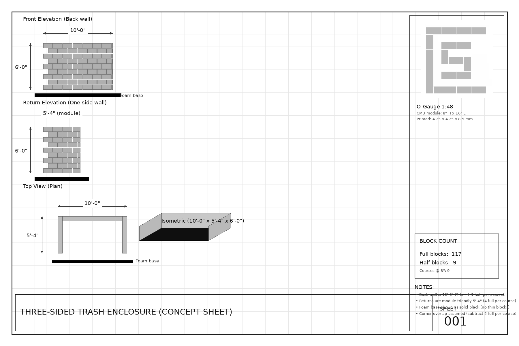 1:48 O Scale Concrete 8x8x16 Cinder Block (QTY 100)
